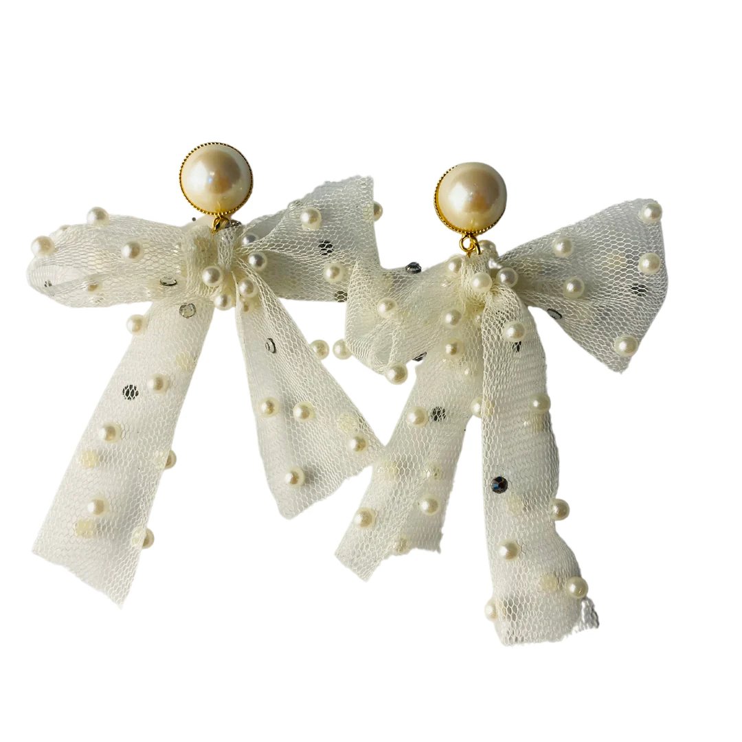 The Pink Reef Tulle Bow Earrings