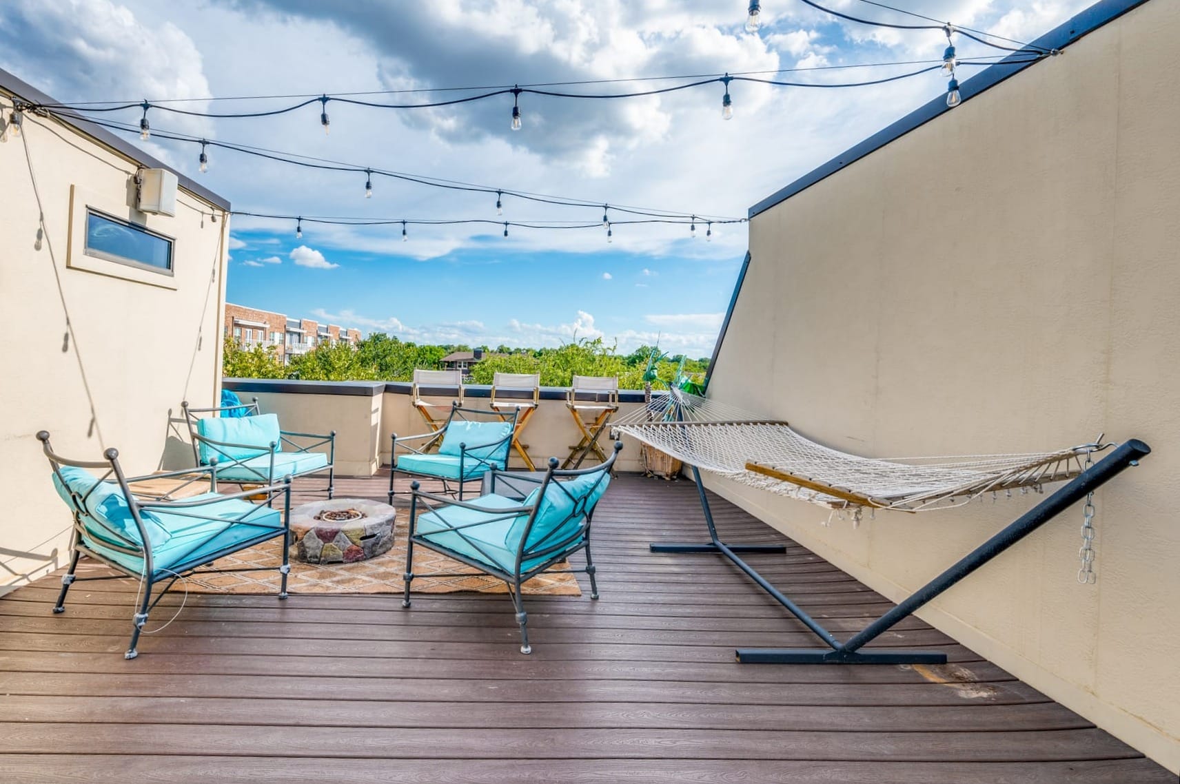 Rooftop deck at 1140 S. Adams, a brownstone-style townhouse in the Near Southside neighborhood of Fort Worth, Texas.